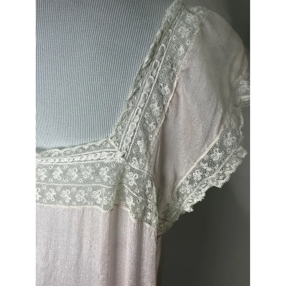 Vintage 1920s Pink Silk Nightgown White Lace Antique Flapper Lingerie Dress - Picture 10 of 10